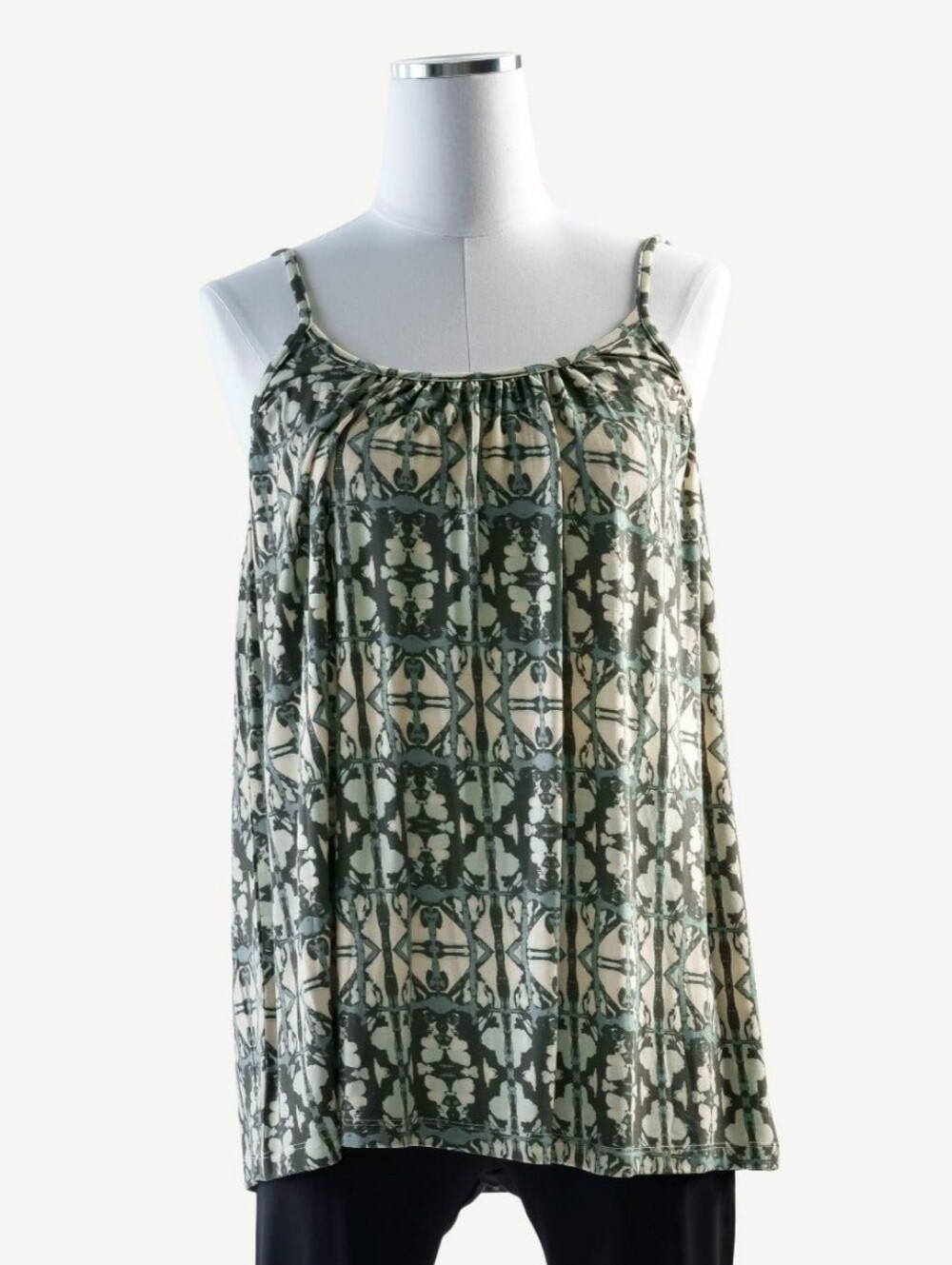 EUC Sz S Kate Quinn Organics womens gathered spaghetti tank thyme shibori bamboo